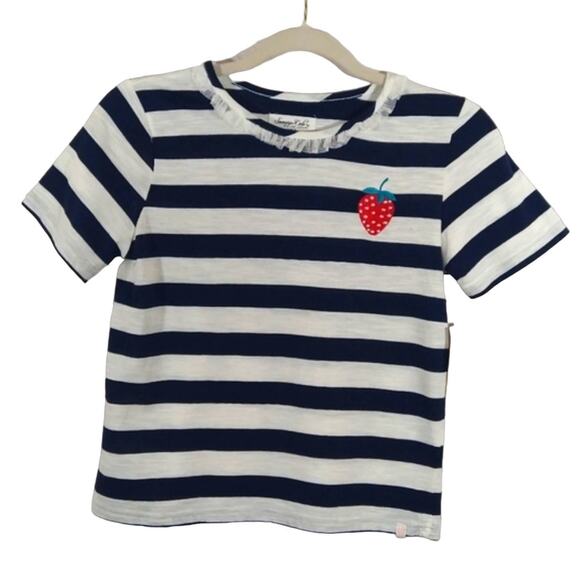 Y Sovereign Code Big Girls Navy White Striped Strawberry Top Tee Shirt NWT 14 - Picture 1 of 7